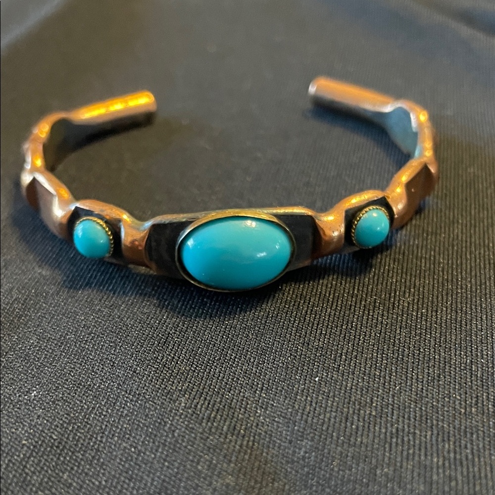 Rustic Faux Turquoise Acrylic Cabochon Cuff Bracelet in Copper